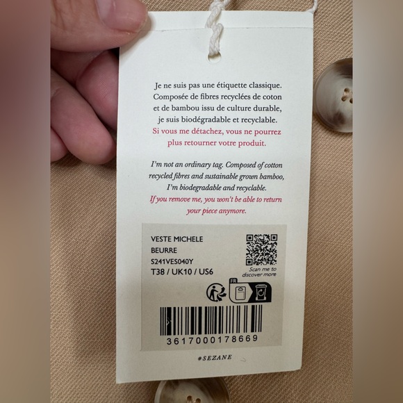 Sezane Michele Jacket Blazer Linen Blend in Butter Beige size 38 US 6 - Picture 11 of 16